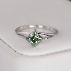 1.2ct Moissanite Princess Cut Blue Green Engagement Ring